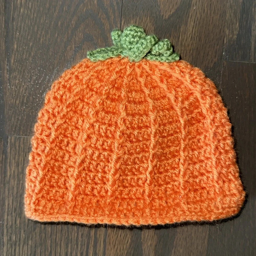 Hand Crochet Pumpkin Baby Halloween Costume Set 0-3M Hat Booties Diaper Cover